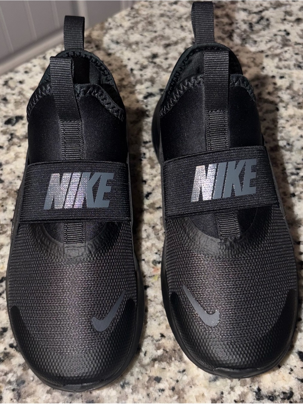 Nike Black Slip-On Kids' Sneakers with Iridescent Logo Strap